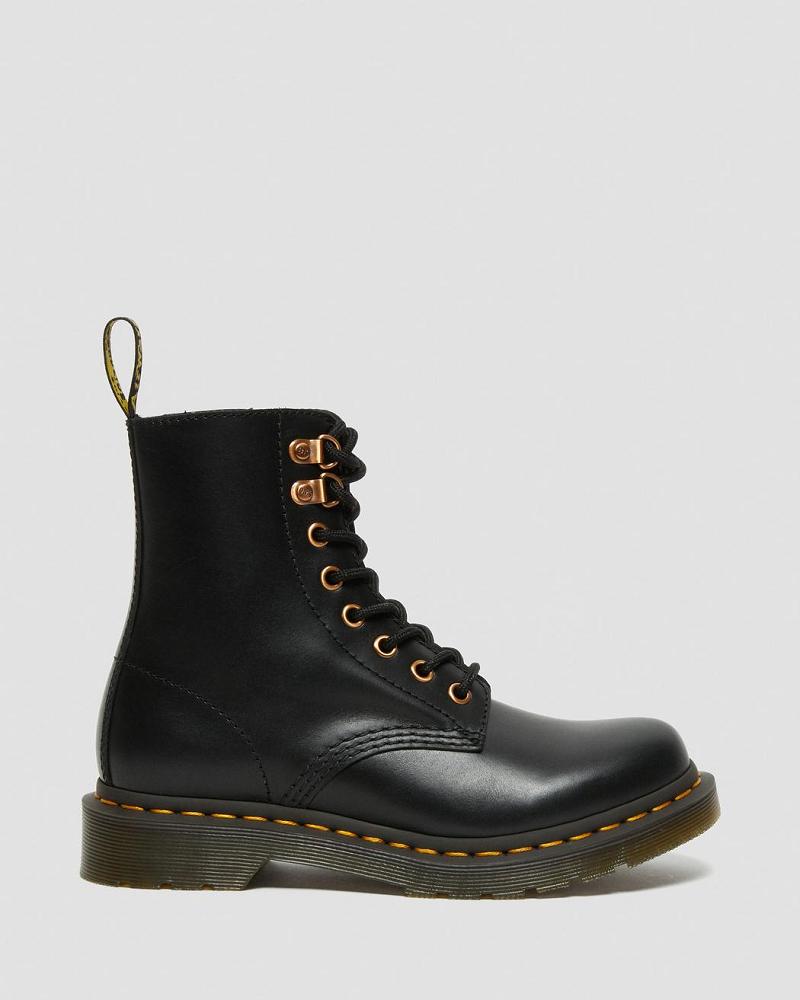 Dr Martens 1460 Pascal Rose Gold Hardware Læder Snørestøvler Dame Sort | DK 189YXF